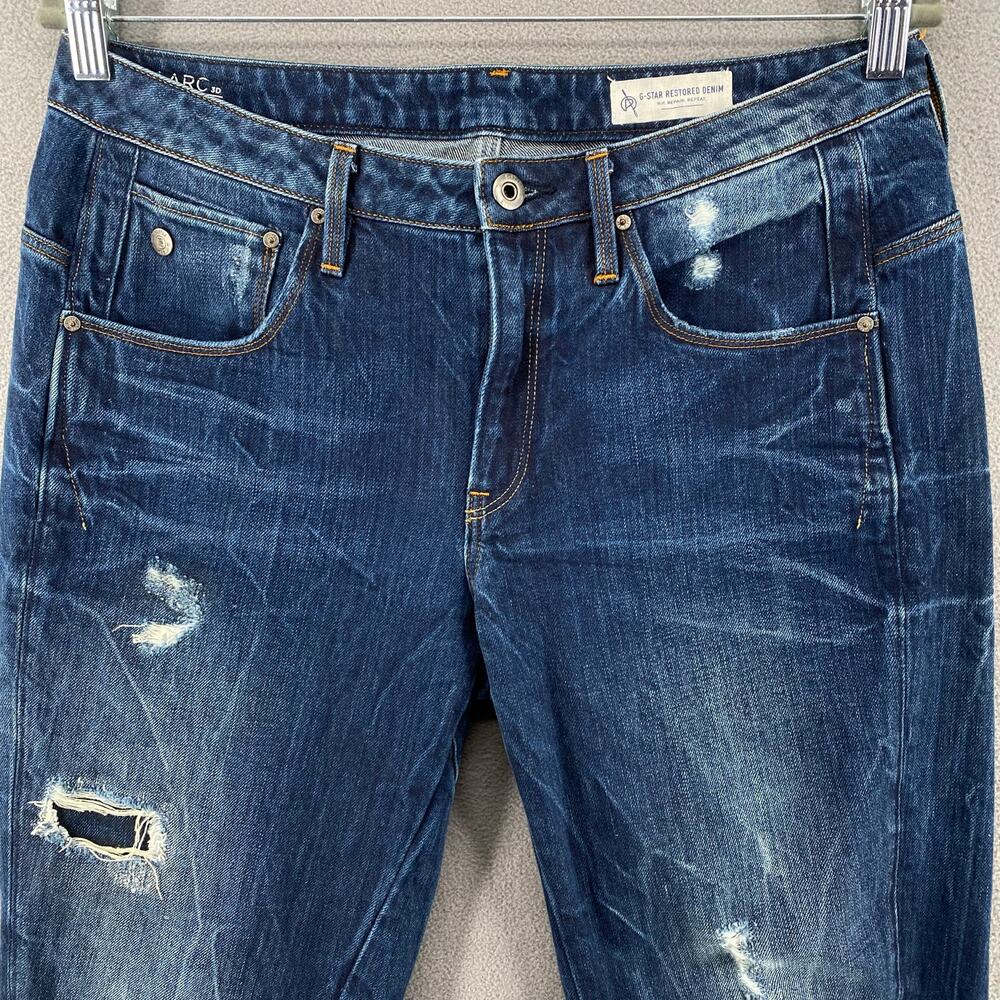 G Star Arc 3D Low Boyfriend Restored Denim Jean Womens 28 Raw Hems Distressed - Picture 3 of 16